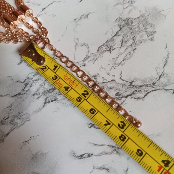 3 Tier Rose Gold Tone Popcorn Chain Each with crystal encrusted rondelle barrel - Picture 6 of 14